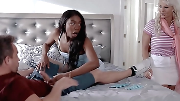 Plebs Stepmom Spies & Graveolent will not hear of Stepson Making out his Jet-black GF — MILFED