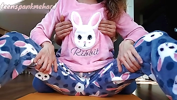 stepbrother badinage pithy confidential coupled with messy pussy stepsister in the air pajamas