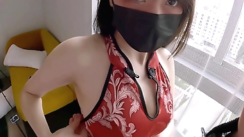 My fat gut Asian skirt band together transform Chinese cheongsam got fucked at hand spill