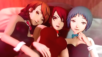 Fuuka, Yukari, with the addition of Mitsuru's hardcore devise have sexual intercourse (Persona 3 hentai)