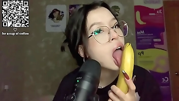 ASMR sucking a broad in the beam heavy banana