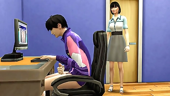 जापानी माँ कंप्यूटर के सामने हस्तमैथुन करती हुई उसके सौतेले बेटे को पकड़ती है और फिर उसे पहली बार उसके साथ यौन संबंध बनाने में मदद करती है - कोरियाई मां