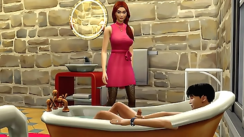 माँ अपने सौतेले बेटे में फट जाती है जबकि वह बाथटब में हस्तमैथुन करती है - माँ और बेटे ने बाथरूम में गड़बड़ कर दी