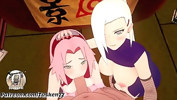 NARUTO 3D HENTAI: Kunoichi Sluts Ino & Sakura thanking their heroine Naruto
