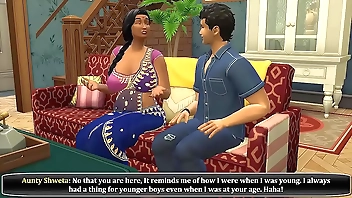 देसी साड़ी विधवा चाची उसके बेटे के दोस्त द्वारा गड़बड़ हो गई