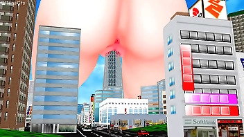 Riding make an issue of SkyTree (Giantess/Size Fetish) [MMD]