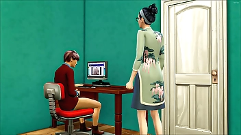 माँ अपने बेटे को फिर से अपने कमरे में कंप्यूटर के सामने एक अश्लील फिल्म देख रही है और उसने उसके साथ यौन संबंध बनाकर उसकी मदद करने का फैसला किया - एशियाई माँ और बेटा