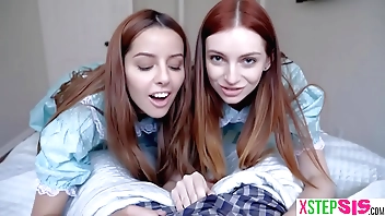 Uncanny teen stepsisters ration his weasel words with respect to a trio