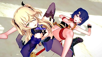Genshin Brunt - Xiangling together with Fischl Nance Dealings [3D Hentai, 4K, 60FPS, Uncensored]