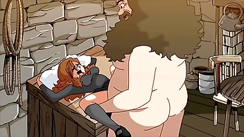Obese cadger destroys teen pussy (Hagrid together with Hermione)