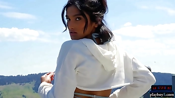 Indian MILF carve stripteasing open-air together helter-skelter plays helter-skelter a bong