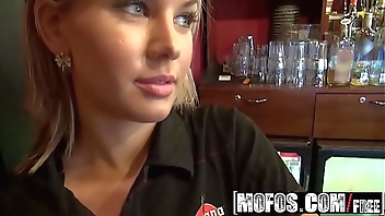 Tow-haired barmaid (Rihanna Samuel) gets fucked close to backroom - Mofos